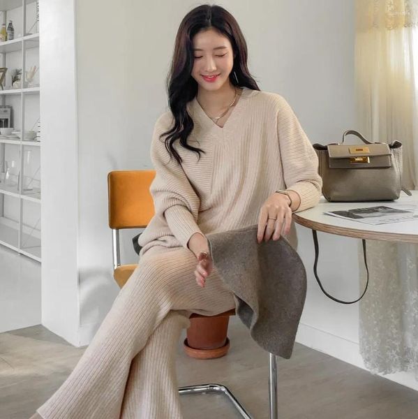 Abiti casual Q-W Adies giapponese Streetwearrsvppap Official Store Stile coreano Retro Lazy Sunken Stripe Pullover Maglione High Wa Dress
