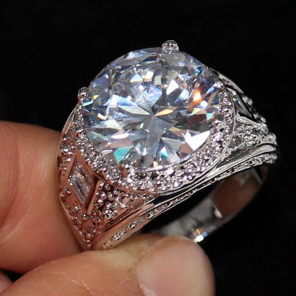 Потрясающее широкое кольцо для мужчин, винтажные модные украшения, белое золото 14 карат, заполненный большой топаз, пасьянс, CZ, драгоценные камни, мужские кольца, подарок, Wi223P