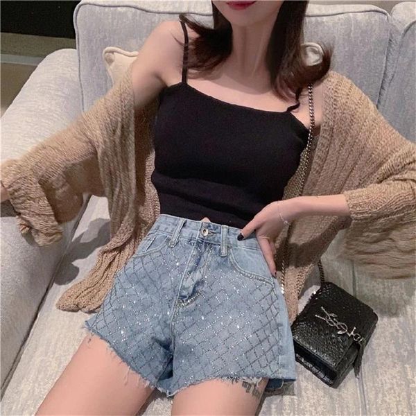 Frauen Shorts Schwere Industrie Diamant Lose Denim Sommer Street Style Sexy A-linie Breiten Fuß Kurze Weibliche Hosen