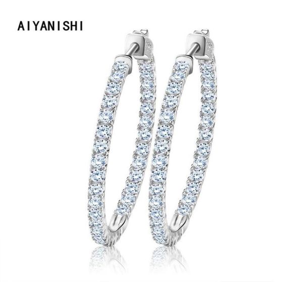 Aiyanishi real 925 prata esterlina clássico grande hoop brincos luxo sona diamante hoop brincos moda simples presentes mínimos 2202181189050