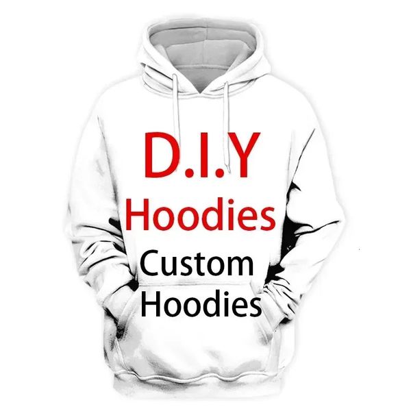 DIY Personalizado Projete Suas Próprias Fotos Casual Streetwear Hoodies 3D Impressão Homens Mulheres Hip Hop Harajuku Moletons Com Capuz 231229