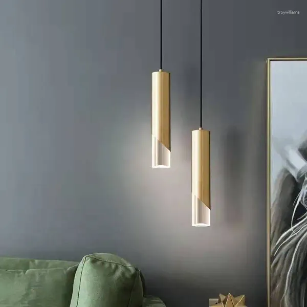 Lâmpadas pendentes Minimalista Cilíndrico LED Lustres Cobre Ferro Claro Cristal Quarto Cozinha Hanglamp Gold Drop E27 Bulb