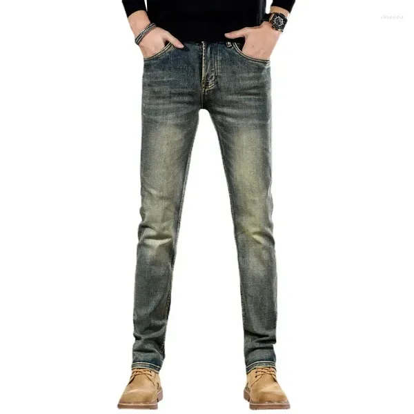 Jeans da uomo Four Seasons Vintage Nostalgic Film Color Slim Fit Tubo dritto Trendy Hong Kong Edition Casual di alta qualità