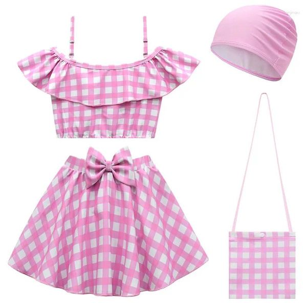 Set di abbigliamento vestiti per bambina estate rosa grazioso papillon elegante costume da bagno principessa con cappello festa di compleanno regalo per bambini costume da bagno 2-9 y