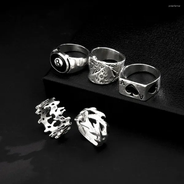 Cluster Ringe Hip Hop Vintage Schädel Geist Klaue Poker Clown Ring Set Für Frauen Hohl Geometrische Größe 8 Schmuck Steampunk männer