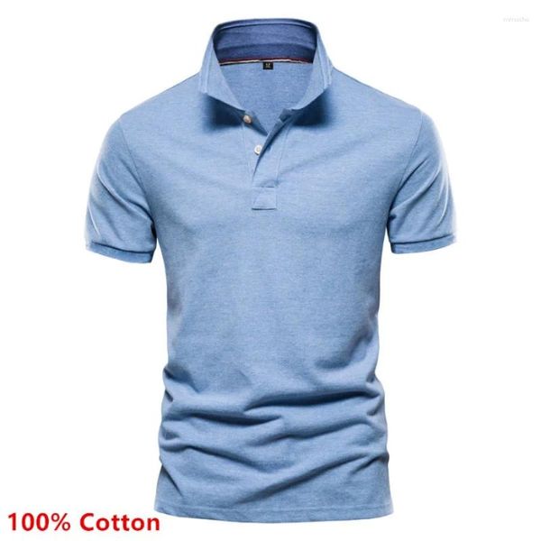 Polo da uomo in cotone estivo tinta unita polo classica da uomo manica corta con risvolto top t-shirt sociale da lavoro casual di qualità per