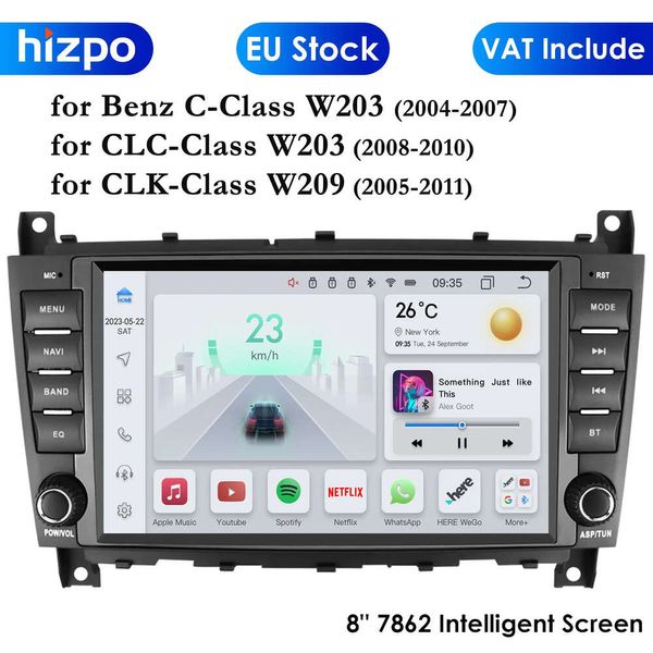 8 ''7862 2din Android Car Multimedia Player para Mercedes Benz CLC W203 C-classe C180 C200 CLK200 CLK W209 GPS Carplay Auto 4G RDS