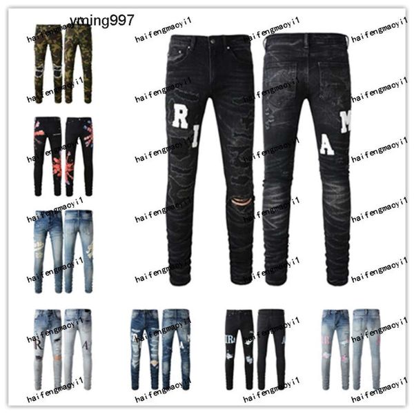 2J09 2023 Novidades amirs Mens AM2 Designer de luxo Denim roxo AM2 Jeans Buracos AM Calças amiris Jean COOLGUY Calças de motociclista Homem Roupas # 810