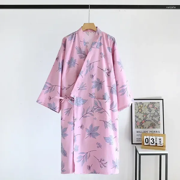 Pijamas femininos cardigans robes algodão verão flor impressão quimonos vapor roupas mid-long suor para pijamas roupões finos