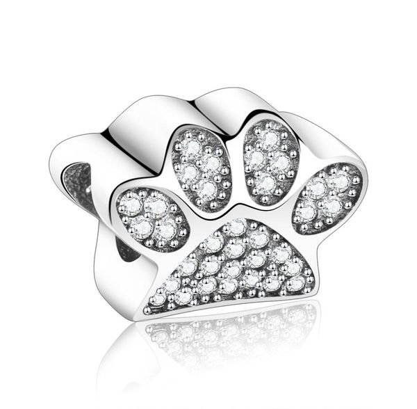 925 Sterling Silver Toy Dog Stampa Orso Zampa Zircone Perline di Pietra Misura Il Braccialetto di Fascino Originale Per Fare Berloque DIY7813978