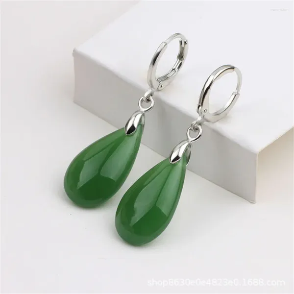 Brincos pendurados natural branco verde jade gota de água brinco de argola para mulher na moda vintage pedra jóias de noiva presente da menina