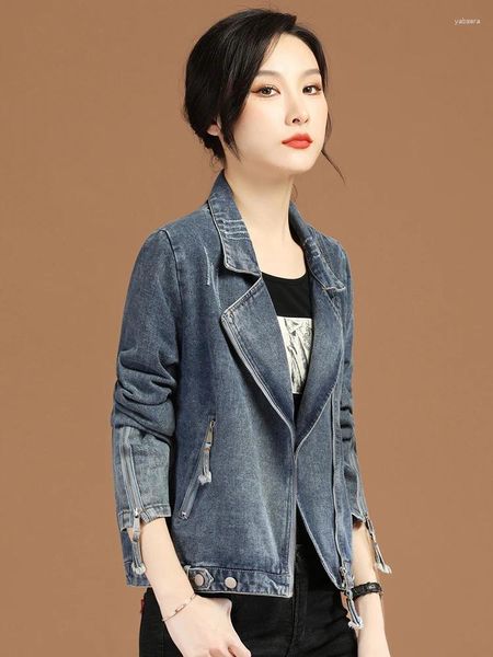 Jaquetas femininas HCXR Mulheres 2023 Outono Gola Assimétrica Manga Longa Denim Casaco Coreano Streetwear Zipper Vintage Jean Locomotiva Casacos