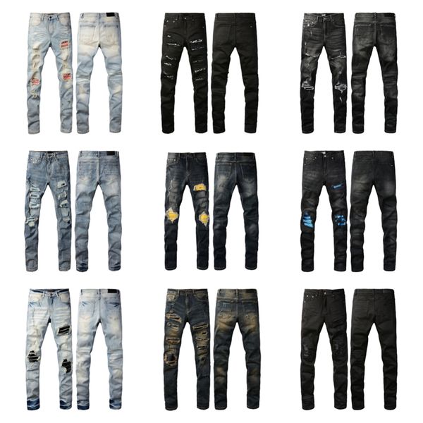 джинсы miri мужские дизайнерские джинсы высокого качества модные мужские джинсы крутой стиль роскошные дизайнерские джинсовые брюки потертые рваные байкерские черные синие джинсы Slim Fit Motorc размер 29-40