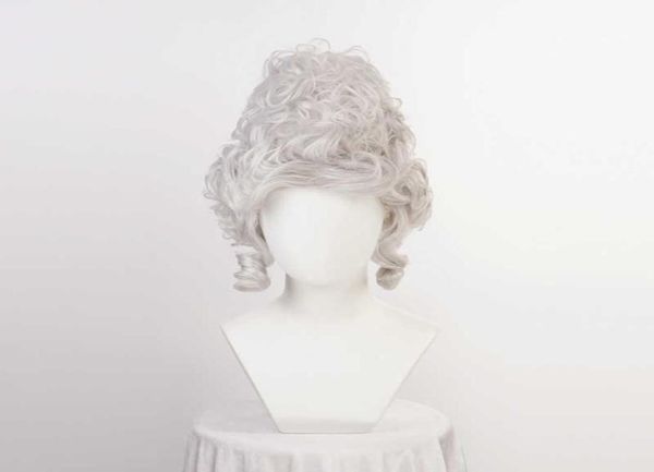 Sentetik peruklar marie antoinette peruk prenses gümüş gri peruklar orta kıvırcık ısıya dayanıklı sentetik saç cosplay peruk peruk kapağı t22112606962