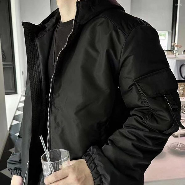 Erkek Ceketler Lüks Tasarım Ceket Klasik Stil Sonbahar Kış Yapıştırılmış Kapşonlu Logo Siyah fermuar Kalın Pamuk Erkekler