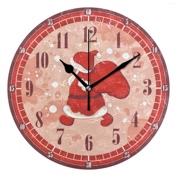 Wanduhren, roter Weihnachtsmann, runde Uhr, Weihnachtsfeier, dekorative, stille Hängeuhr, batteriebetrieben, für Wohnzimmer