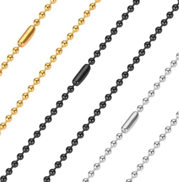 24 мм бусины, шариковые цепочки, ожерелья, не выцветают из нержавеющей стали, женская мода, мужские ювелирные изделия в стиле хип-хоп, 24 дюйма, серебристый, черный, позолоченный 18 карат 6882963