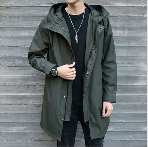 Jaquetas masculinas corta-vento de comprimento médio jaqueta 2023 casaco casual com capuz