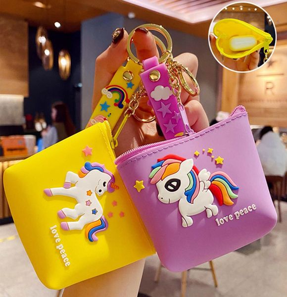 Moeda bolsa fone de ouvido titular chaveiros anel dos desenhos animados silicone animal unicórnio padrão chaveiros saco bonito pingente carro chaveiros charme g7110504