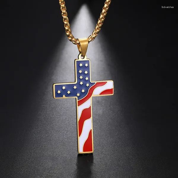 Colares Pingente Moda Bandeira Americana Beisebol Cruz Colar Homens Corrente de Aço Inoxidável Esmalte Jesus Religião Jóias Amuleto Presente