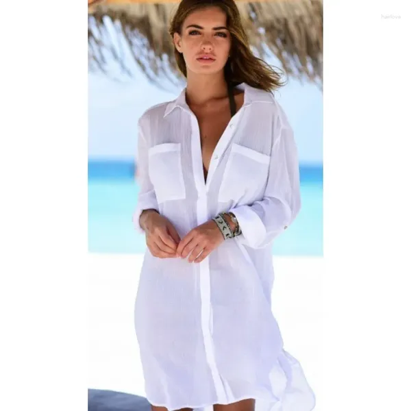 Costumi da bagno da donna Estate Donna Copricostume da spiaggia Camicia Top Moda casual Allentato Tasca a maniche lunghe Abbigliamento da spiaggia