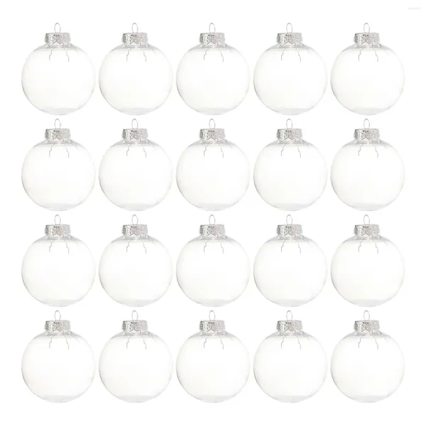 Decorações de Natal 20 PCS DIY Clear Plastic Fillable Ornament Balls com tampa removível de metal prateado para árvores 8cm