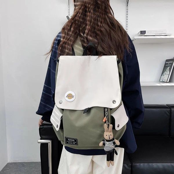 Школьные сумки Корейский рюкзак 2023: модный крутой большой вместительности. Контрастный цвет. Для студентов колледжа. Персонализированный. Женская повседневная одежда для улицы B
