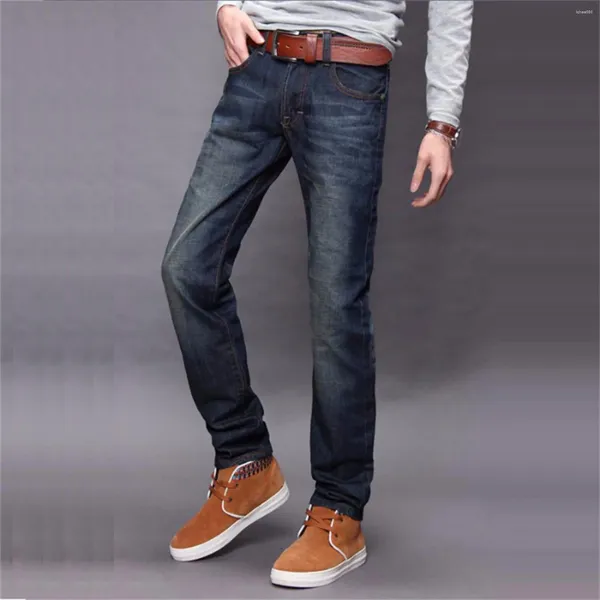 Erkek pantolon artı kot pantolon moda çok yönlü koyu düz bacak denim pantolon dört mevsim COOL LOOL LOOL Long Cepler