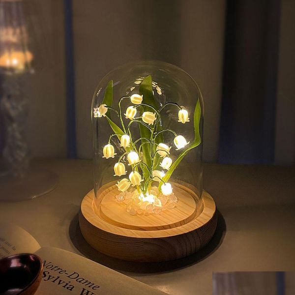 Flores decorativas grinaldas led lírio do vale artesanal brilho luz da noite diy material para casa cabeceira decoração de mesa dia dos namorados dhvir