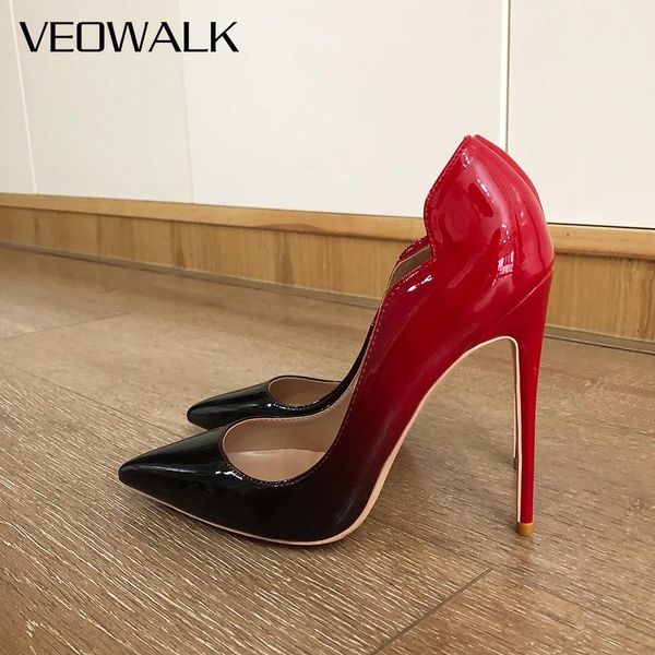 Stiefel Veowalk Gradient Red Black Women Curl Cut Speced Toe Stiletto Pumps Elegante Damen glänzende High Heel -Schuhe für Partybüro