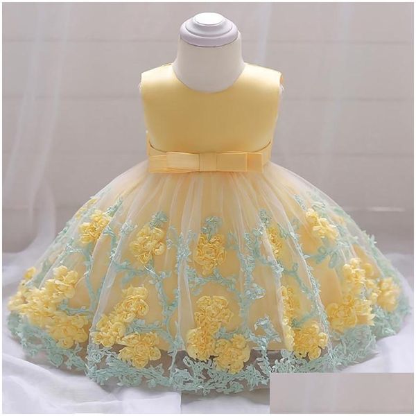 Meninas Vestidos Bebê Vestido Nascido Flor Bordado Princesa Para Primeiro 1º Ano Festa de Aniversário Carnaval Traje Drop Delivery Kids Materni Dhnvc