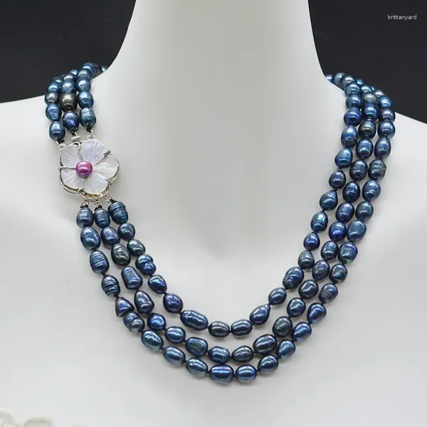 Halsband-Charm. 8–9 mm natürliche schwarze Reiskorn-Barock-Perlenkette. Geburtstagsgeschenke für Damen