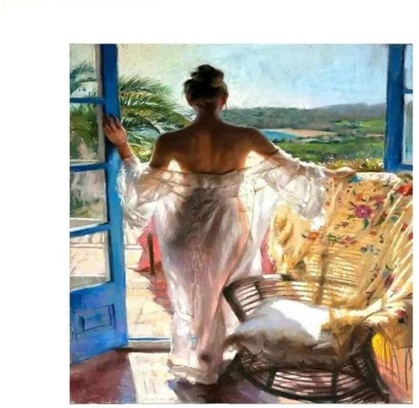 Pintura a óleo diy pintura por números kits pintura adulto pintado à mão menina na frente da janela 16x20 25247958162