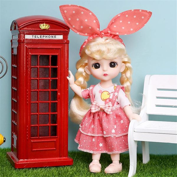 Boneca BJD de 16cm com roupas e sapatos 1/12 móveis 13 articulações bonito rosto doce princesa menina presente brinquedos de bebê 231228