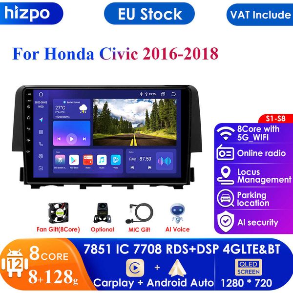 9 ''7862 Tela Inteligente 2din Android Car Radio Multimedia Video Player para Honda Civic 10th 2016-2018 GPS Carplay 4G RDS DSP