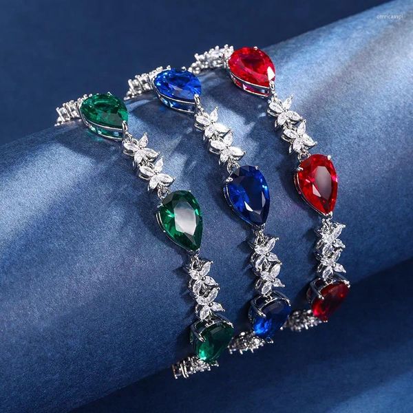 Charme Armbänder EYIKA Mode Grün Blau Rot Birne Cut Zirkon Kristall Link Kette Armband Blume Cluster Armreif Frauen Party Feine schmuck Geschenk