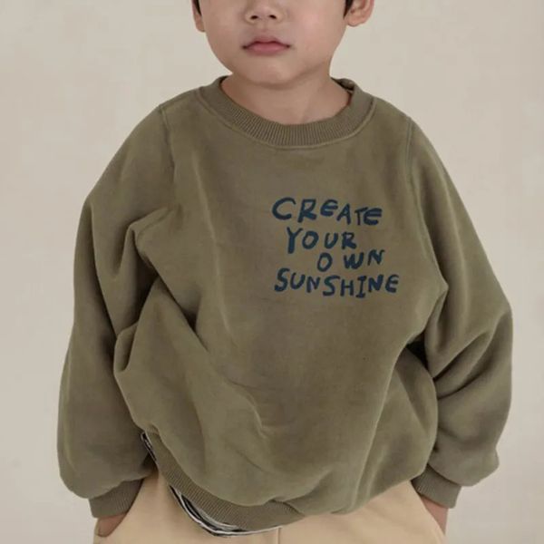Зима-Осень Детская одежда Флисовый джемпер для маленьких мальчиков Толстовка для маленьких девочек Толстовка Детская пуловерная рубашка с буквенным принтом 231229