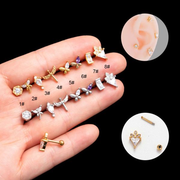 İnce Helix Kelebek Vidalı Barbell Saplamalar Cerrahi Paslanmaz Çelik Top Küpe Cerrahi Titanyum Paslanmaz Kübik Zirkon Cartigale Piercing Gövde Takı Bijoux