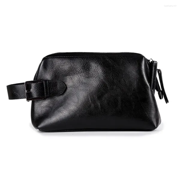 Borse per cosmetici Organizzatore Borsa da lavoro Borsa da viaggio portatile con cerniera Borsa da toilette da uomo con frizione Custodia impermeabile in pelle PU