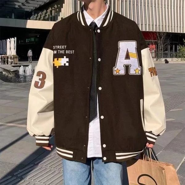 Freizeit-Bomberjacke mit Retro-Buchstabenstickerei für Herrenpaare, College-Baseballjacke, koreanische Hip-Hop-Straßenkleidung, lockere Jacke 231229