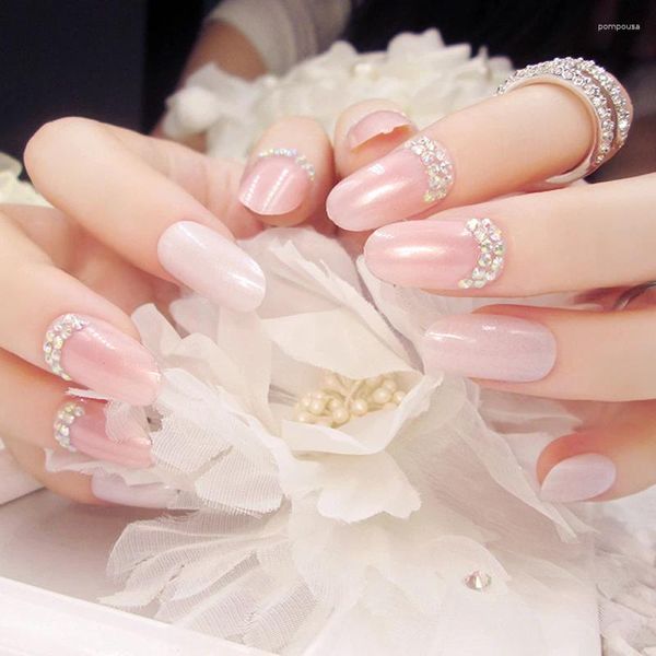 Unhas Falsas Produtos para Unhas Falsas 24 Pçs/caixa Rosa Vermelho Pérola Flor Strass Patch Acessórios de Arte Cobertura Completa Design Artificial