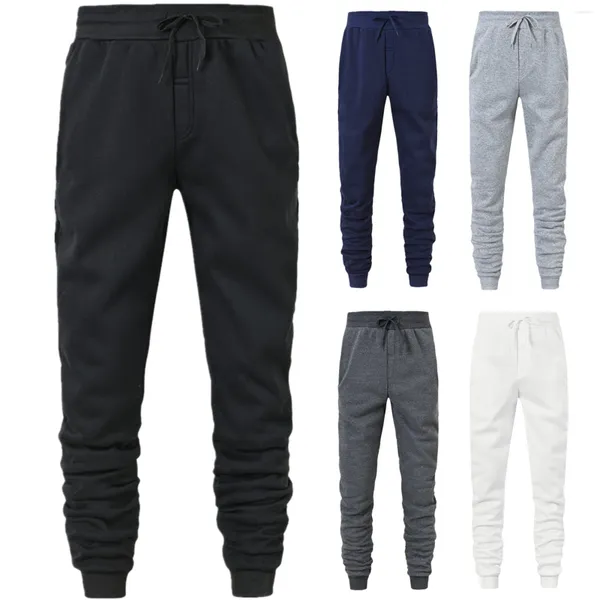 Pantaloni da uomo Pantaloni sportivi da uomo imbottiti Casual Hip Hop Tinta unita Polsini con lacci Pantaloni da allenamento con tasche Streetwear