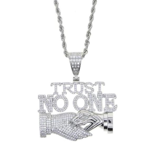 Ketten Ganzes Design Gold Silber Überzogener Buchstabe TRUST NO ONE Charm Anhänger mit langer Seilkette Halskette für Männer Hip Hop Schmuck8547320