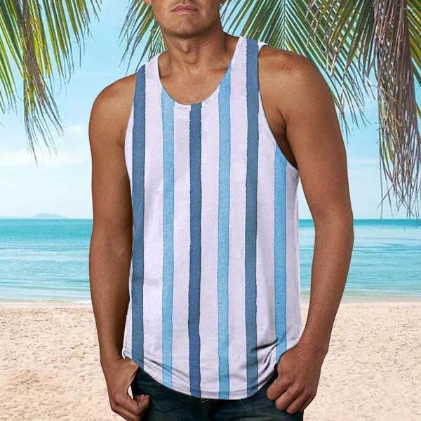 Herren-Tanktops, lässig, Frühling und Sommer, ärmellos, bedruckt, O-Ausschnitt, Hemd, Bluse, T-BH