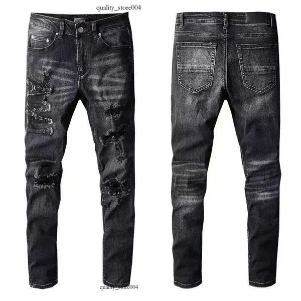 Paarse jeans Paarse herenjeans High Street paarse jeans voor heren Borduurbroeken Oversized gescheurde patchhole denim voor dames Rechte mode 663