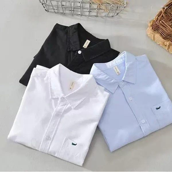 Camisas casuais masculinas oxford camisa de algodão manga longa lapela moda outono simples cor sólida camiseta casaco negócios topo