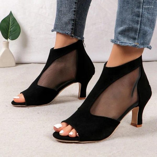 Sandalen 2024 Einfache Mode Zurück Zipper Fisch Mund Schuhe Sommer Seite Stiletto Heels Casual frauen Römischen Alias De Mujer