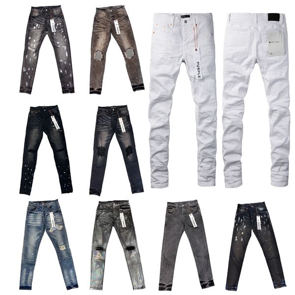 Street Fashion Designer lila Jeans Männer Knöpfe Fly Black Stretch Elastic Skinny Ripped Jeans Knöpfe Fly Hip Hop Marke Hosen Jeans für Frauen Weiße schwarze Hosen