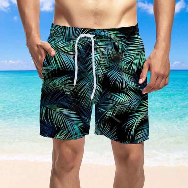 Pantaloncini da uomo estivi Hawaii stampati a foglia da spiaggia corti oversize tasche larghe Board pantaloni da bagno con lacci per esterni bauli maschili