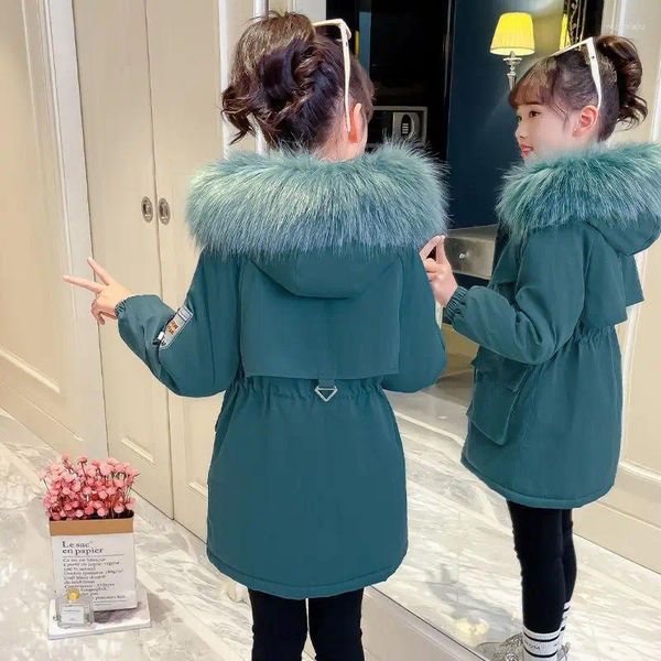 Piumino per ragazze autunno e inverno peluche ispessito stile versione coreana di capispalla con cappuccio vestiti Parka giacca per bambini 12 anni